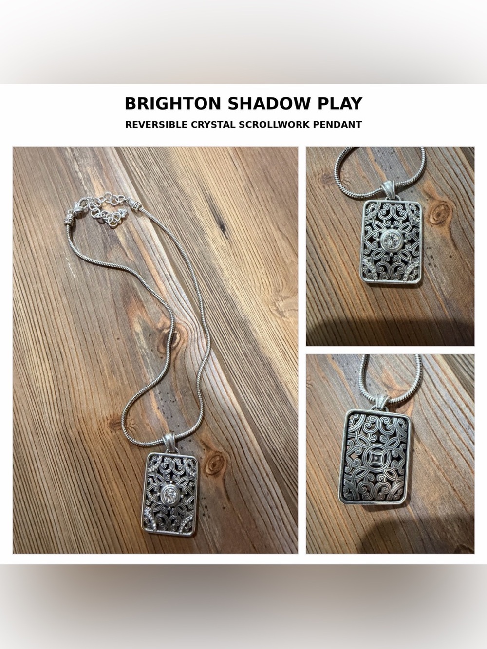 Brighton Shadow Play Reversible Crystal Scrollwork Pendant - Silver